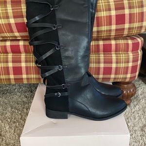 Black wide calf boots